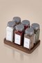 Set of 6 Glass Spice Jars with Wooden Quadrilateral Stand |   120 ml |   Silver Cover White Label |   Minimal Design - 2