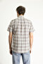 Short Sleeve Regular Fit Plaid Sports Cotton Button Collar Shirt - 4