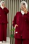 Seli̇n Takim Crystal Fabric Women's Burgundy Pocketed Zippered Trousers Tunic Bottom Top Relaxed Cut Two-Piece Set - 4