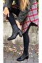 Eliya Elastic Thick Boots Heeled Round Toe Black Leather Skin - 4