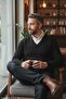 Men's Black Anti-Pilling Standard Fit Regular Cut V-Neck Knit Sweater - 7