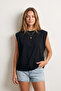 100% Cotton Single Jersey T-Shirt Women's Oversize Black T-Shirt Wide Shoulders Draped Sleeveless Loose Fit Compact Combed Cotton - 5