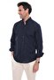 Slim Fit Long Sleeve Lapel Collar Buttoned Breathable Linen Gift Boxed Men's Shirt Fs-004548 - Navy Blue - 2