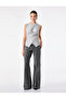 Buttoned Crew Neck Glittery Sleeveless Knitwear Blouse with Slit Detail