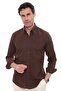 Slim Fit Long Sleeve Lapel Buttoned Breathable Linen Gift Boxed Men's Shirt Fs-004548 - Dark Brown - 3