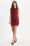 Women's Standard Fit Regular Cut Crew Neck Lycra Claret Red Sleeveless Vest Mini Skirt Set - 4