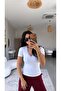 White Cotton V-Neck Basic Tshirt with Lace Detail