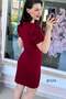 Double-Breasted Collar Gathered Crepe Dress 6Y174 - 2