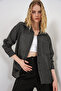 Women's Single Pocket Striped Oversize Shirt 20375 - Black
