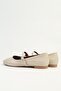 Cream Patent Leather Strapped Ballerina Shoes - 6