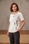 Women's Plus Size Lycra Leaf Glitter Printed Short Sleeve Mom T-Shirt Blouse - Ecru
