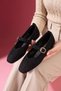 Minori Black Knitted Textured Gold Buckle Belted Knitwear Ballerina - 2