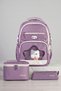 Relaxion 1920 Primary School Girls' Purple School Bag Set of 3 - with Lunch Box, Pen Holder, and Plush Keychain