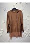 21997 Chiffon Combination Metal Buckle Knitwear Tunic Karamel - 3