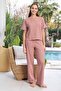 Women's Short Sleeve Waffle Fabric Pajama Set 260109 Dusty Rose - 3