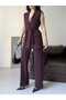 Tie-Fastened Blazer Vest and Wide-Let Pants Suit - 5