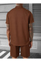 Men Brown Textured Stand Collar Short Sleeve Polo T-Shirt and Shorts Co-Ords - 2
