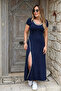 Women's Slit, Black Summer Long Dress - 3