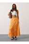 Ruffled Midi Length Linen Skirt with Elastic Waist - 2