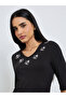 Black Floral Lace Embroidery Fitted T-Shirt - 3