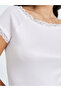 Pointelle Boat Neck Lace Trim T-Shirt - 4