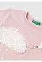 Girl's Dusty Rose Water-Based Printed Embroidered Crew Neck T-Shirt - 3