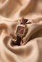 Bonitte Women's Watch with Gold Square Burgundy Dial |   Crystal Detailed Burgundy Leather Cord Luxury Elegant Wristwatch - 3