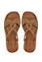 Women's Genuine Leather Tan Flat Sandals - 5
