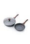 2 Piece Swiss Granite Skillet Set, 24 and 30 CM Frying Pan with Lid, Non-stick, Oven Safe & Dishwasher Safe, Induction Compatible, PFOA PFOS Free - Dark Grey