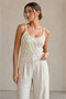 Women's Cream Textured Strappy Knit Crop Blouse – Summer Fit - 2
