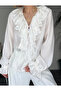 Ruffle Detailed Lace-Up Design Long Sleeve Shirt - 8