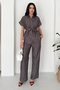 Women's Belted Shirt and Trouser Set – Buttoned Comfortable Fit Two-Piece Set 2802