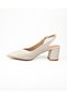 1364 Beige Thick Heeled Evening Dress Women's Shoes - 3