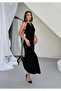Midi Length Dress with Degaje Collar Accessory Detail - 2