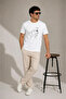 Men's Minimal Printed T-Shirt with Dog Figure Short Sleeve Summer T-Shirt - White - 4