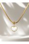 Women's Gold Color 316L Steel Heart Pendant Pearl-Looking Minimal Stylish Elegant Gift - 4