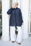 Navy Blue Striped Loose Shirt - 2
