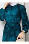 Patterned Belted Hijab Dress Lotus Pattern - 6