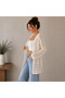 Women's Cream Openwork Knitted Cardigan Comfortable Fit Long Sleeve Summer Knitwear - 3