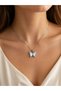 Sparkling Minimalist Blue Butterfly Figured Steel Necklace