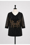 Big Size Bronze/Silver Stone Embroidered Large Size Luxury 3/4 Sleeve Mother Combed Cotton Blouse