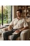 Men's Classic Wide Cut Plain Short Sleeve Cotton Shirt