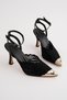 Yasmin Black Pointed Toe Lace Detailed Classic Heeled Shoes - 6