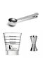 Cocktail Set of 3 |   Silver Multifunctional Stainless Steel Spoon |   15/30 ml Steel Jigger |   Glass Measuring Cup