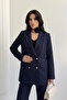 Women's Blazer Jacket Pants Suit Accessory and Button Detailed Wide Leg Stylish Suit - 2