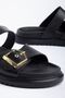 Aize Women's Black Leather Gold Detailed Poly Sole Slippers - 3