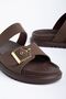 Zora Women's Brown Leather Gold Detailed Poly Sole Slippers - 3