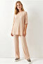 Women's Beige Knitted Top and Bottom Set Tkm-19000495 - 3