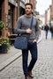 Gk76 Unisex Nubuck Leather Messenger Bag Crossbody Bag Shoulder Bag Dark Blue