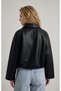Women's Oversize Leather Jacket Black, Zippered Belt Detail, Oversize Relax Fit, Comfortable Casual Women's Wear - 5